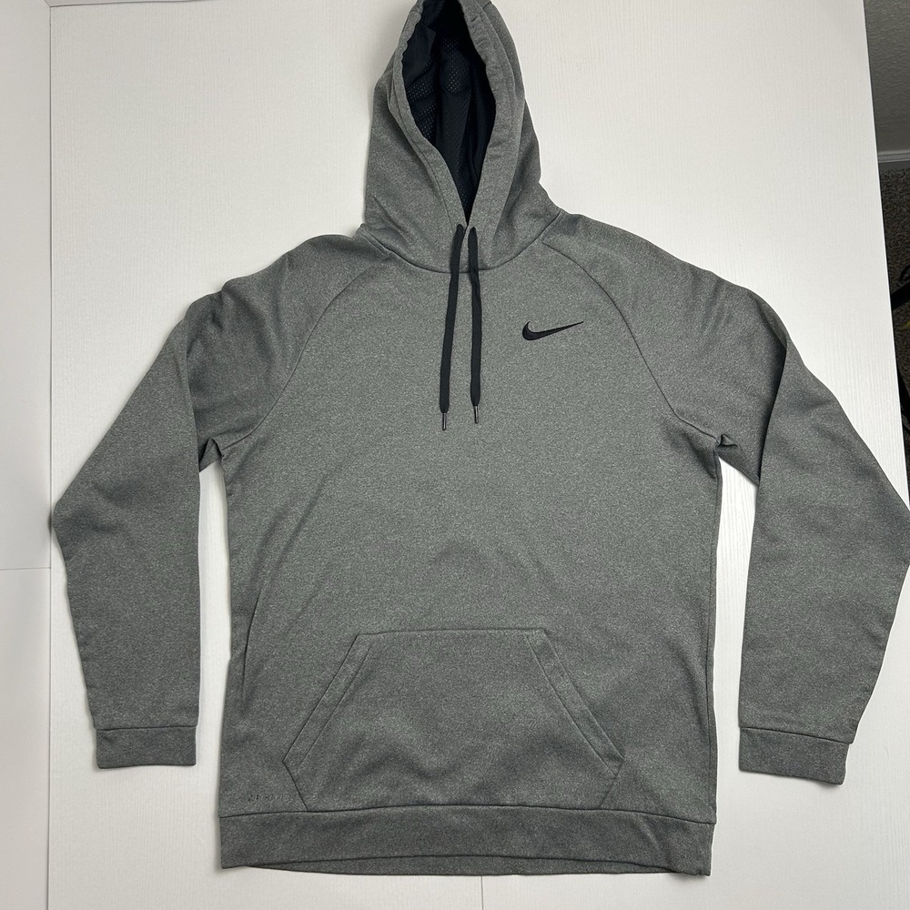 Nike Mens Hoodie Mens Large Tall LT Gray Dri-Fit Training Pullover Swoosh